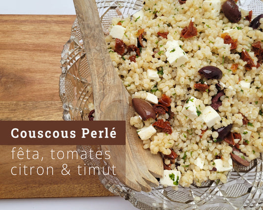 Couscous perlé, fêta, tomates, citron & poivre timut